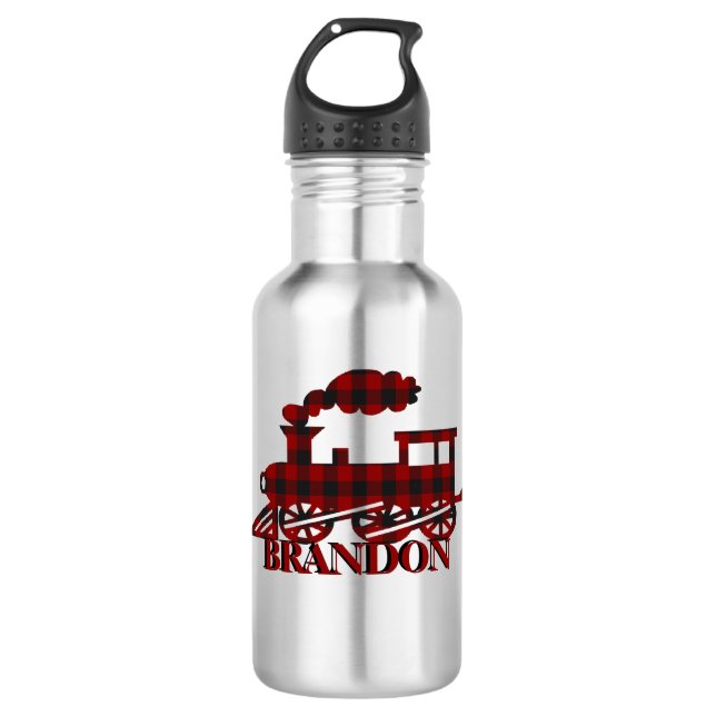 Plaid train personalised  532 ml water bottle (Front)