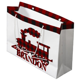 Plaid train personalised  large gift bag