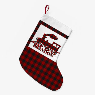 Plaid train personalised small christmas stocking