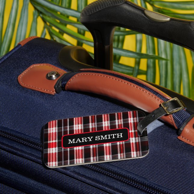 Plaid Trendy Abstract Red Black Collection Luggage Tag (Front Insitu 3)