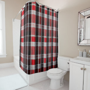 Plaid Trendy Abstract Red Black Collection Shower Curtain