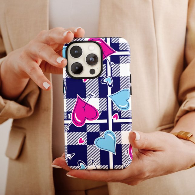 Plaid Valentine Pink Hearts | iPhone 14 Case-Mate  Case (Creator Uploaded)