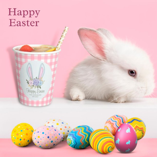 Plaid Watercolor Floral Bunny Template Easter  Paper Cups (Creator Uploaded)