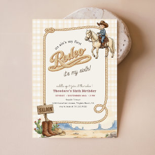 Plaid Western Desert Cowboy Rodeo 6th Birthday Invitation