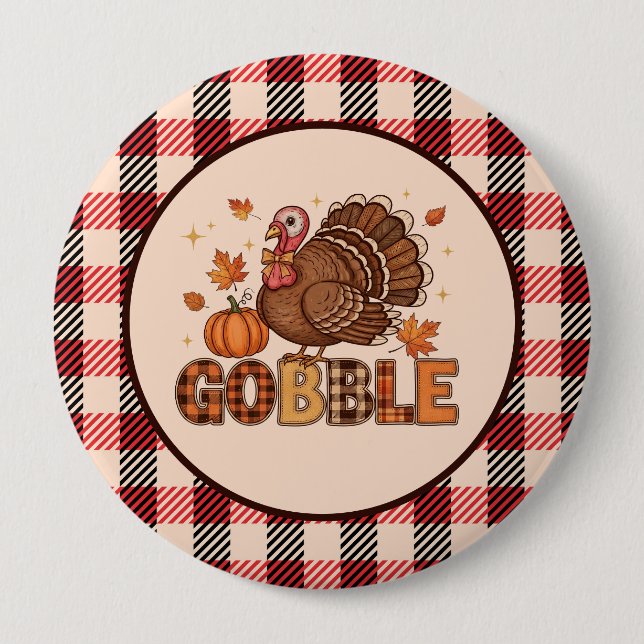 Plaid & Whimsy – Festive Thanksgiving Turkey 10 Cm Round Badge (Front)