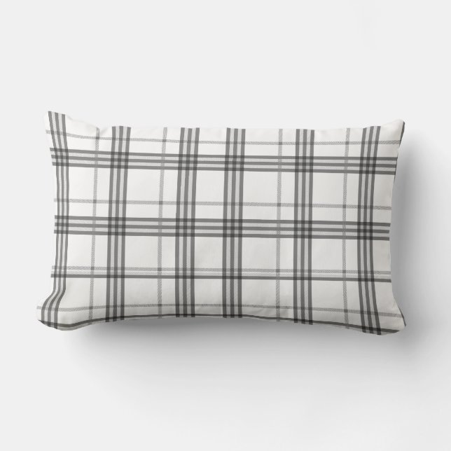Plaid White and Black Classic Pattern  Lumbar Cushion (Front)