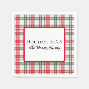 Plaid Winter Holiday Christmas Name Customised Napkin