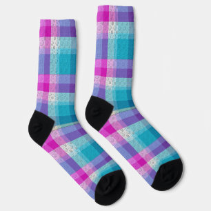 Plaid With Added Design Crew Socks