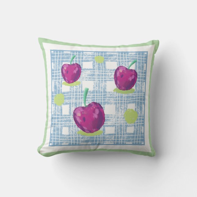 Plaid with Cherry Print Throw Pillow (Front)
