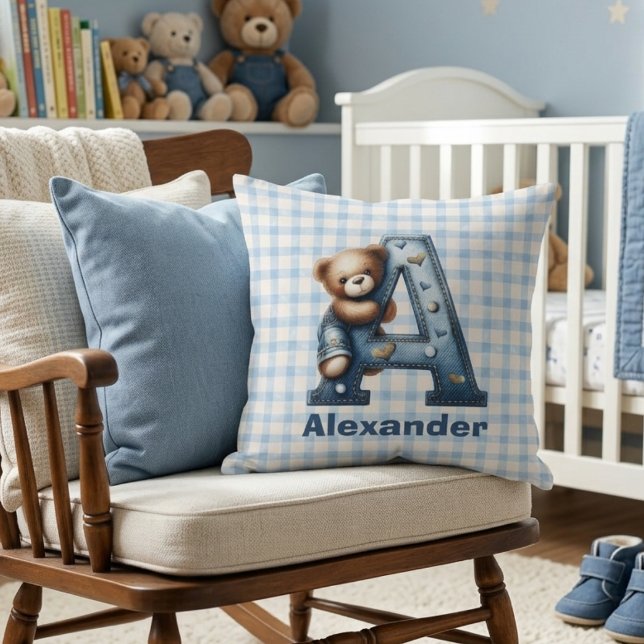 Plaid With Denim Monogram Teddy Bear Cushion (Creator Uploaded)