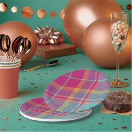 Plaid With Patterened Texture Paper Plate
