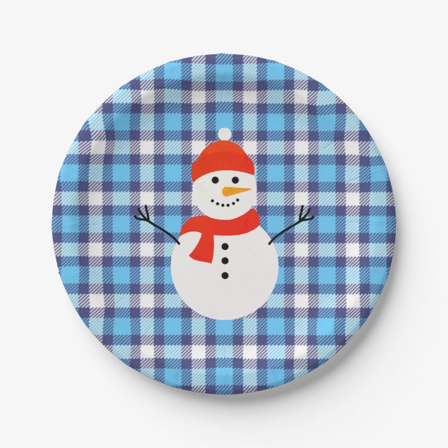 Plaid with Snowman Paper Plate (Front)