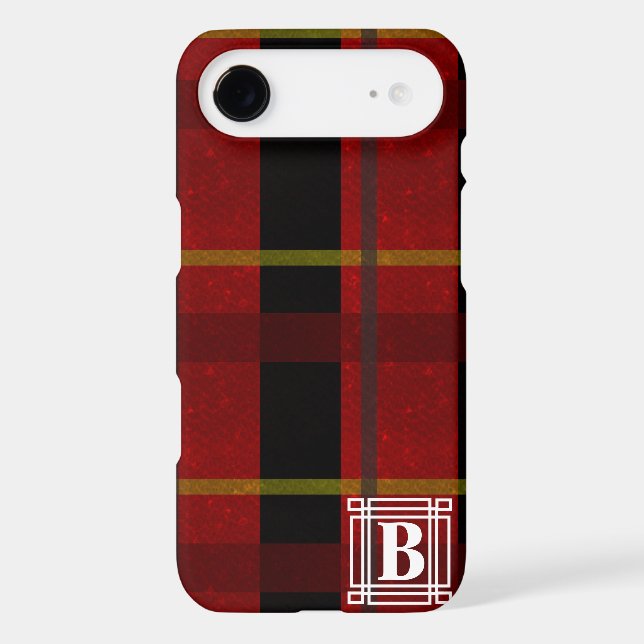 Plaid with White Monogram Case-Mate iPhone Case (Back)
