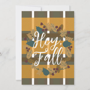 Plaid Wreath Greenery Hey Fall Card