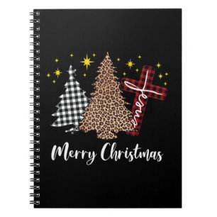 Plaid Xmas Tree Christian Cross Jesus Merry Christ Notebook
