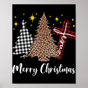 Plaid Xmas Tree Christian Cross Jesus Merry Christ Poster