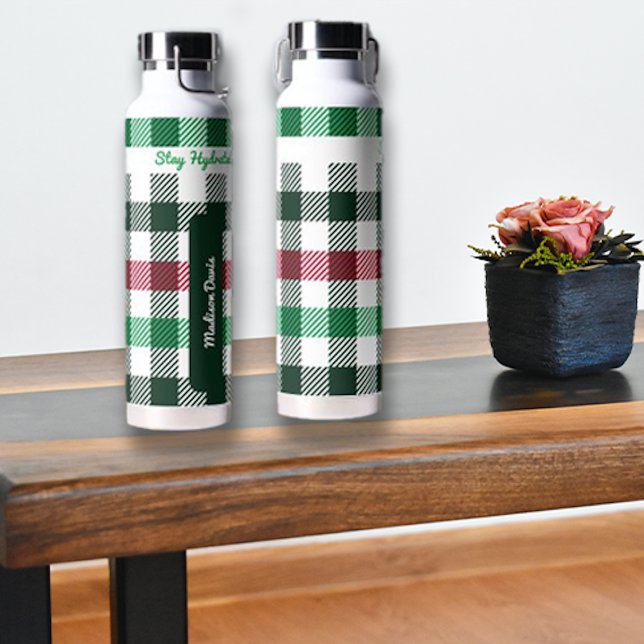 Plaids Custom Name & Message Water Bottle (Creator Uploaded)
