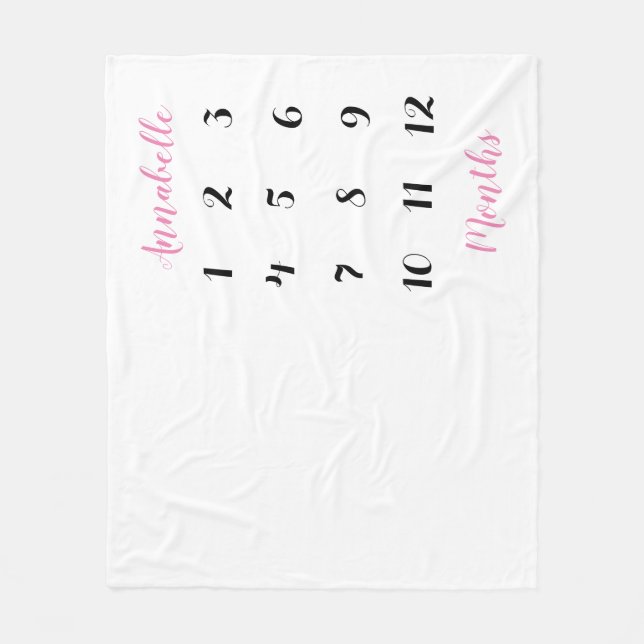 Plain 12 Month Milestone Girl Fleece Blanket (Front)