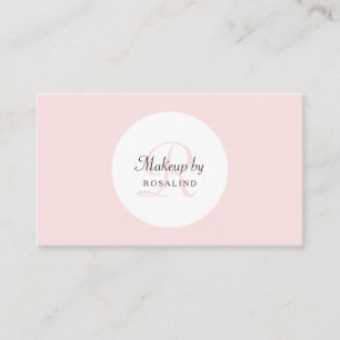 Plain and Simple Light Pink Monogram Makeup Artist Business Card