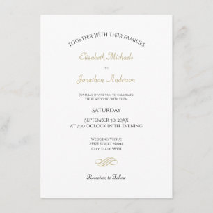 Plain and Simple White and Gold Classic Wedding Invitation