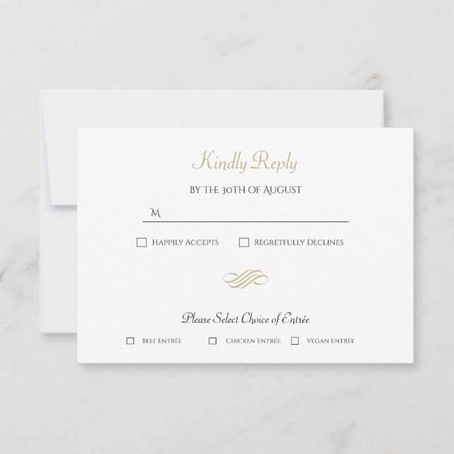 Plain and Simple White Gold Classic R.S.V.P. RSVP Card (Front)
