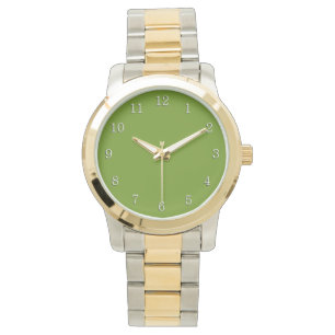 Plain Avocado Green White Numbers Watch