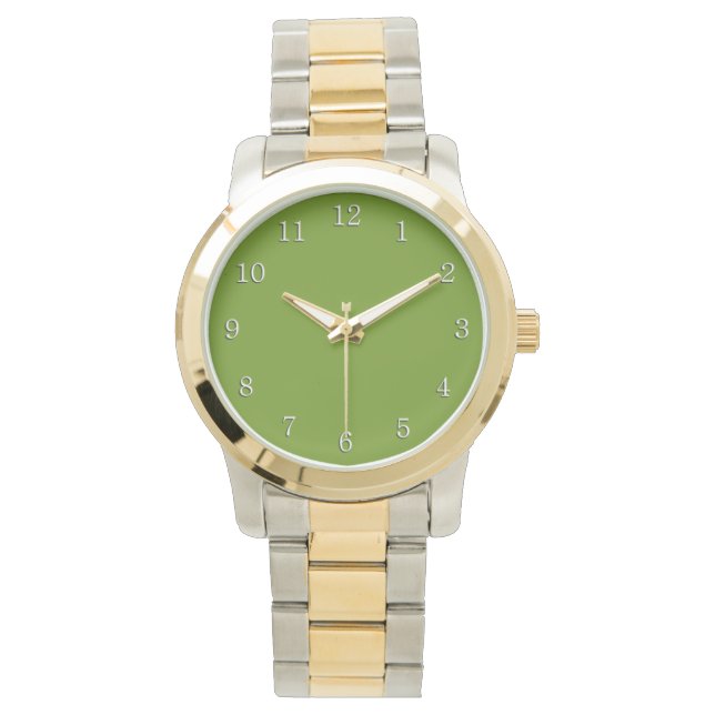 Plain Avocado Green White Numbers Watch (Front)