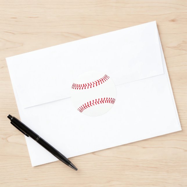 Plain Baseball with Seams Customisable Sports Classic Round Sticker (Simple round baseball sticker insitu. Great for baseball themed parties, gift wrap or scrap booking.)