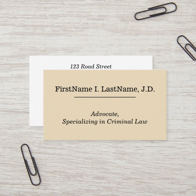 Plain & Basic Advocate Business Card (Front/Back In Situ)