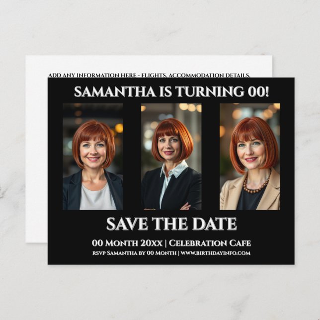 Plain birthday any age 3 photo party template postcard (Front/Back)