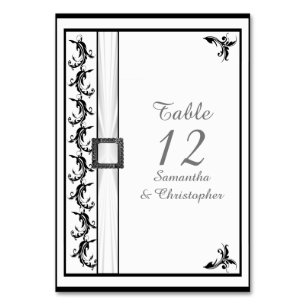 Plain black and white damask white lace wedding table number