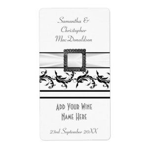 Plain black and white wedding wine bottle