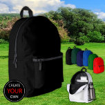 Plain Black Backpack, Bag / Customise<br><div class="desc">Backpack: Create Your Own custom bag / backpack with text. Easy adjustments (Edit Design button) by adding more text,  background colours or more images.</div>