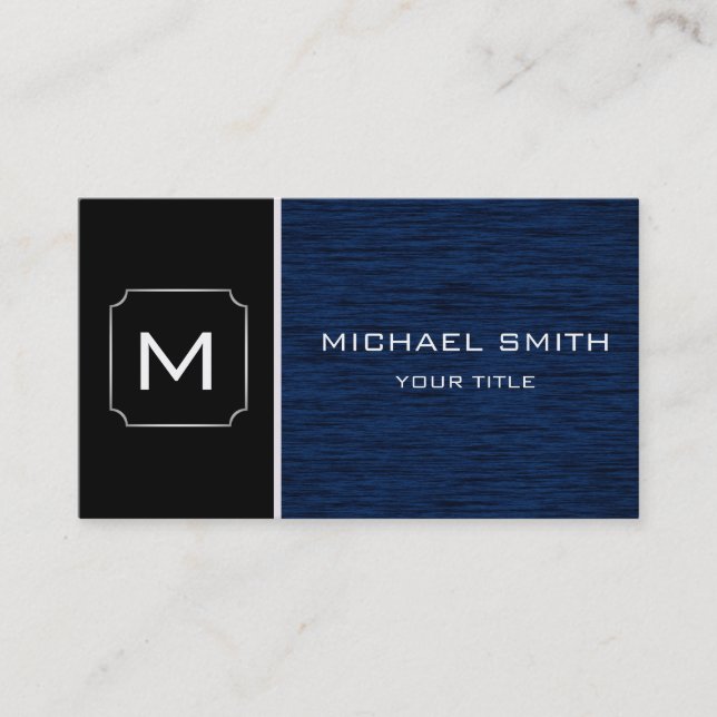 Plain Black & Blue Wood Grain Professional Modern Business Card (Front)