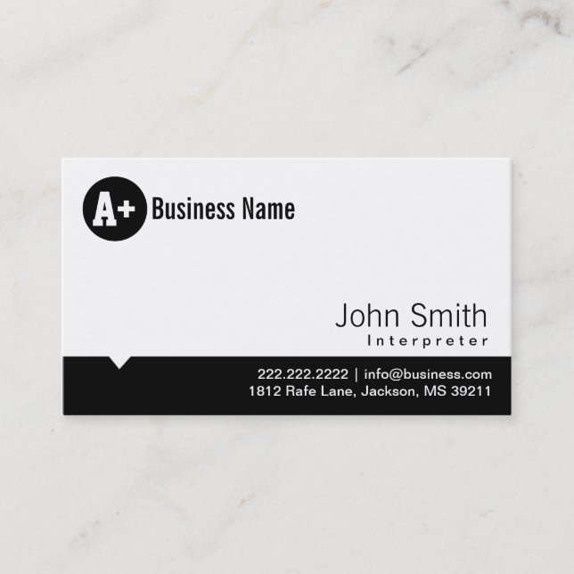 Plain Black Dot Interpreter Business Card (Front)