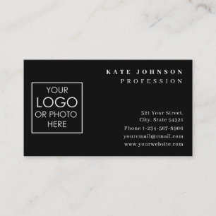 Plain Black Generic Custom Logo Photo Template Business Card