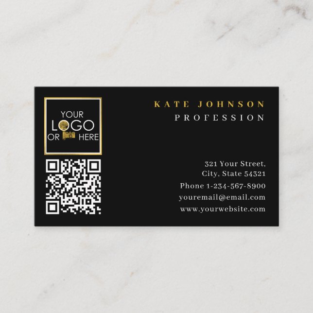 Plain Black Gold Generic Logo Business Template Business Card (Front)