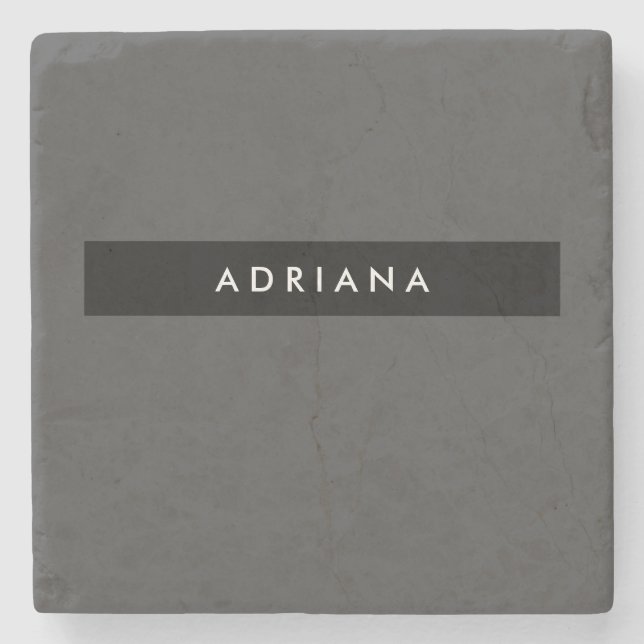 Plain Black Grey Professional Minimalist Name Stone Coaster (Front)