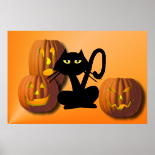 Plain Black Kitty Halloween Poster