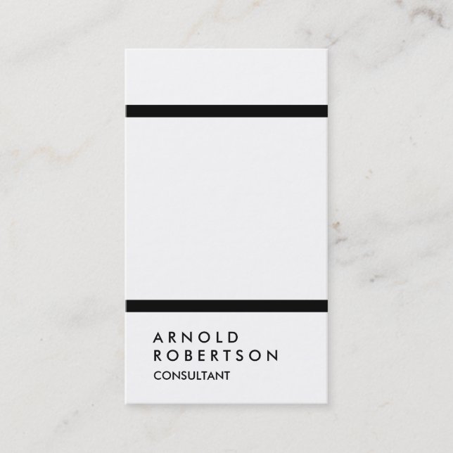 Plain Black Lines White Consultant Business Card (Front)