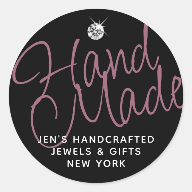 Plain Black Luxury Rhinestone Elegant Handmade Classic Round Sticker (Front)