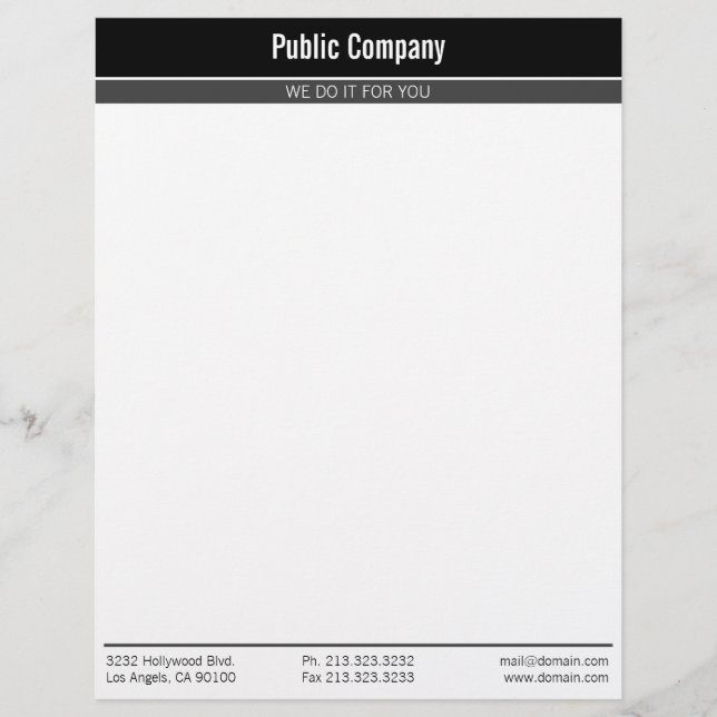 Plain Black Modern Elegant Professional Personalised Letterhead (Front)