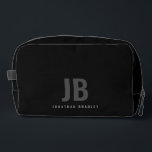 Plain Black Modern Minimalist Monogrammed  Dopp Kit<br><div class="desc">Plain Black Modern Minimalist Monogrammed Dopp Kit</div>