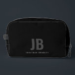 Plain Black Modern Minimalist Monogrammed  Dopp Kit<br><div class="desc">Plain Black Modern Minimalist Monogrammed Dopp Kit</div>