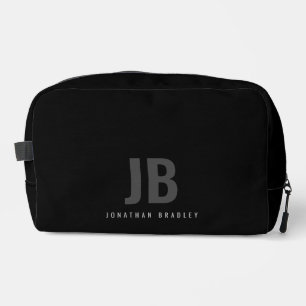 Plain Black Modern Minimalist Monogrammed  Dopp Kit