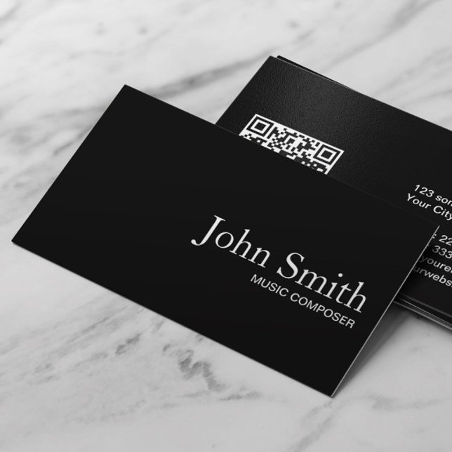 Plain Black QR Code Music Composer Business Card (Creator Uploaded)