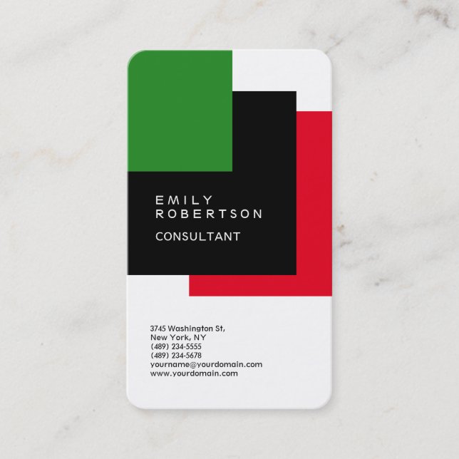 Plain Black Red Green White Modern Minimalist Business Card (Front)