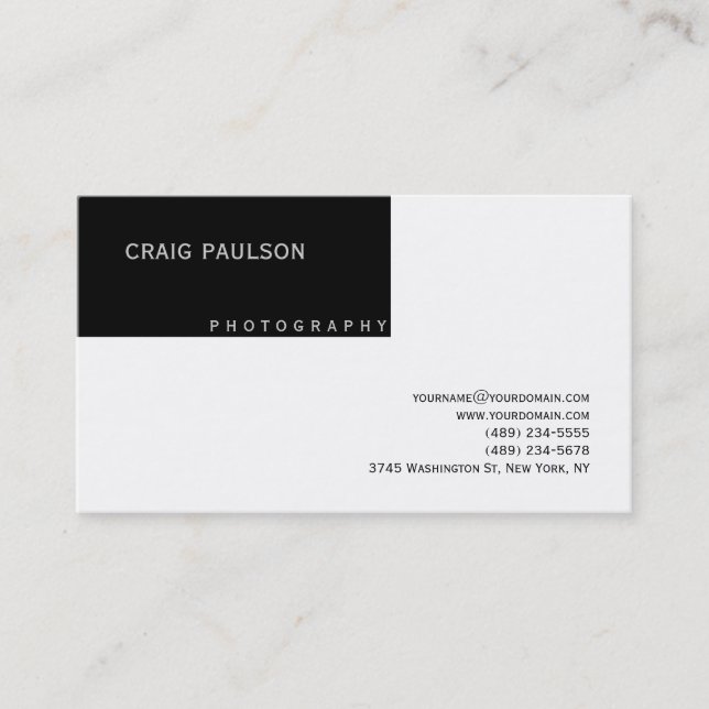 Plain Black Red White Photography Business Card (Front)
