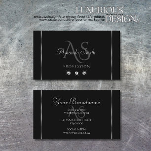 Plain Black Silver Decor Sparkle Diamonds Initials Business Card