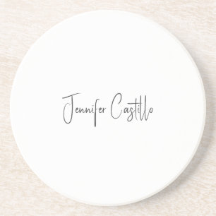 Plain Black White Minimalist Calligraphy Coaster